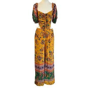 Free People Bali Citrus Skies Jumpsuit Boho Festival Wide Leg Cutout Hippy SP
